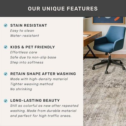 3x5 Entryway Rugs Indoor - Taupe Washable Farmhouse Area Rug for Bedroom, Kitchen, Laundry Room, Brown Vintage Home Décor, Low Pile & Soft Stain Resistant Carpet