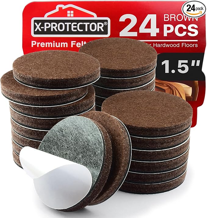 24 Heavy-Duty Felt Furniture Pads 1.5” 1/4” Thick X-Protector! Round Felt Pads by X-Protector