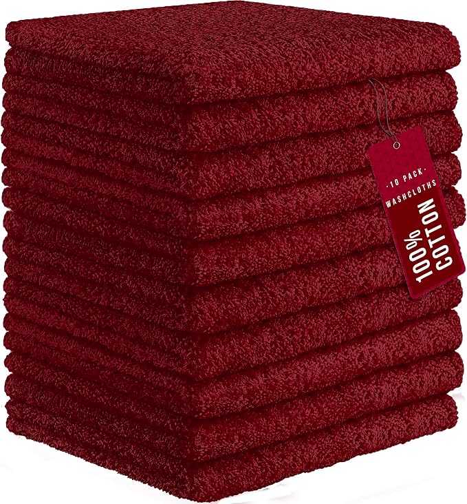DecorRack 10 Pack 100% Cotton Wash Cloth, Luxurious Soft, 12 x 12 inch Ultra by DecorRack