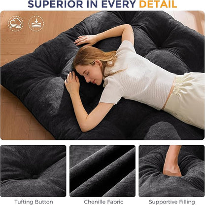 MAXYOYO Japanese Floor Mattress Queen Size, 6" Foldable Futon Mattress Tufted Roll Up Floor Bed, Thick Chenille Tatami Mat Sleeping Pad for Camping Guest Room Dormitory Bedroom RV, Black