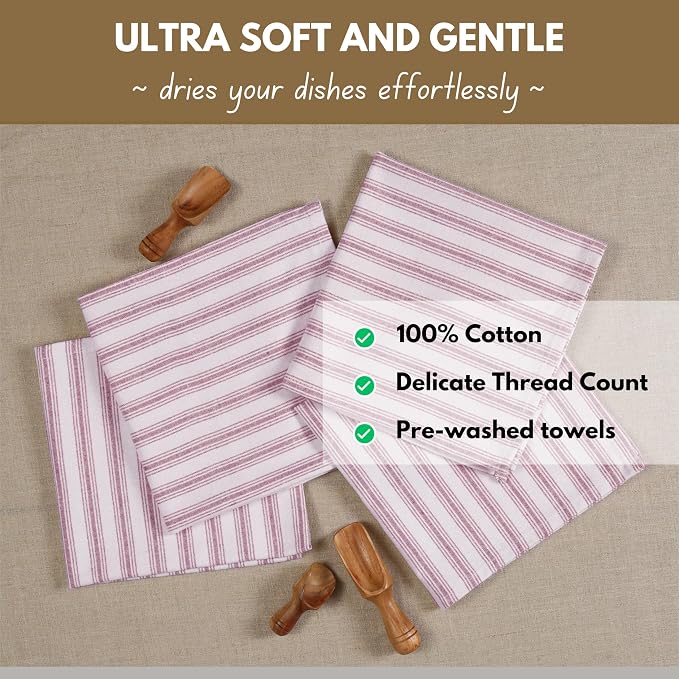 Native Fab Modern Stripe Kitchen Dish Towels, 100% Cotton, Super Absorbent - Image 2