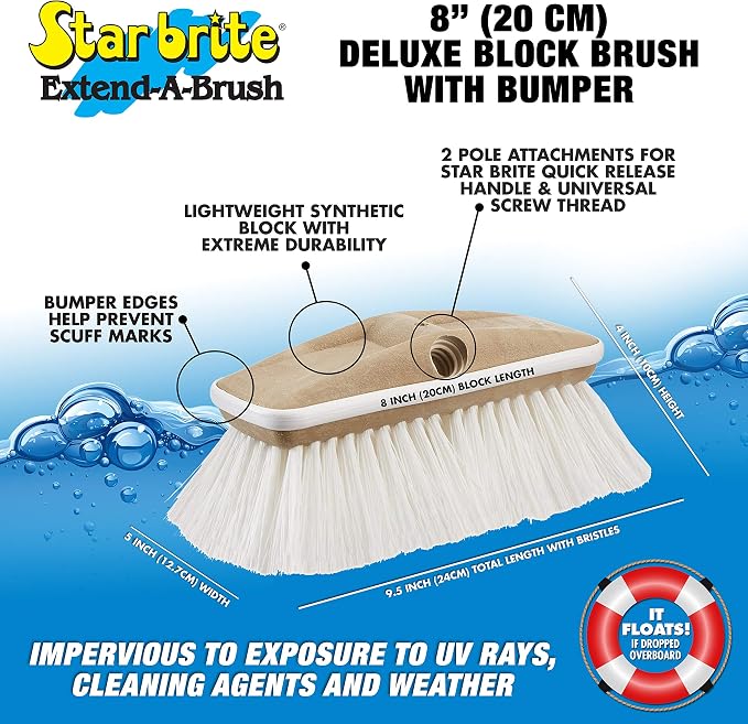 STAR BRITE Premium Stiff Bristle 8" Brush Head W/Bumper - Image 2