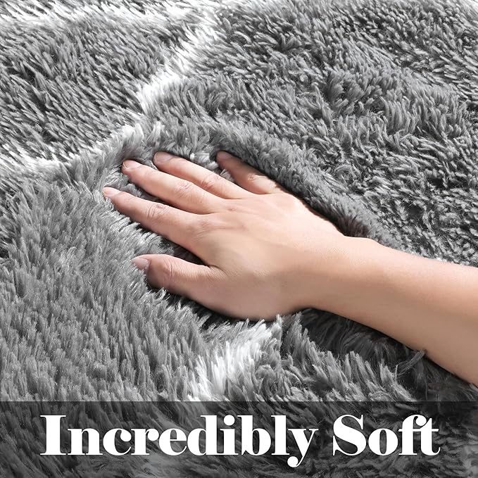 ONASAR Area Rugs for Bedroom Living Room, Washable 4x6 Fluffy Grey and White Floor Rug, Shaggy Geometric Soft Plush Fuzzy Carpet for Nursery Teen Playroom Dorm Office Home Decor Aesthetic