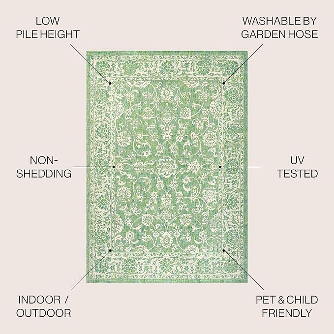 JONATHAN Y Weave Floral Indoor Outdoor Area Rug 5X8 Cream/Green, Tela Bohemian Textured for Backyard, Patio, Porch, Easy-Cleaning, High Traffic, Pet-Friendly, Non-Shedding (SMB100F-5)