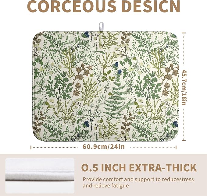 Sage Green Botanical Floral Dish Drying Mat - Image 2