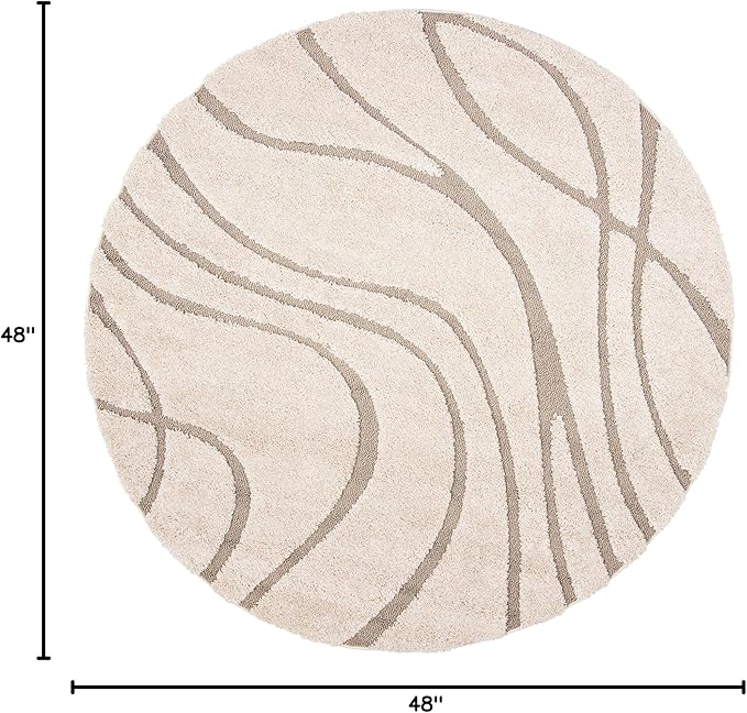 SAFAVIEH Florida Shag Collection 4' Round Cream/Beige SG471 Abstract Wave Non-Shedding Living Room Bedroom Dining Room Entryway Plush 1.2-inch Thick Area Rug