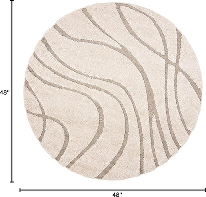 SAFAVIEH Florida Shag Collection 4' Round Cream/Beige SG471 Abstract Wave Non-Shedding Living Room Bedroom Dining Room Entryway Plush 1.2-inch Thick Area Rug