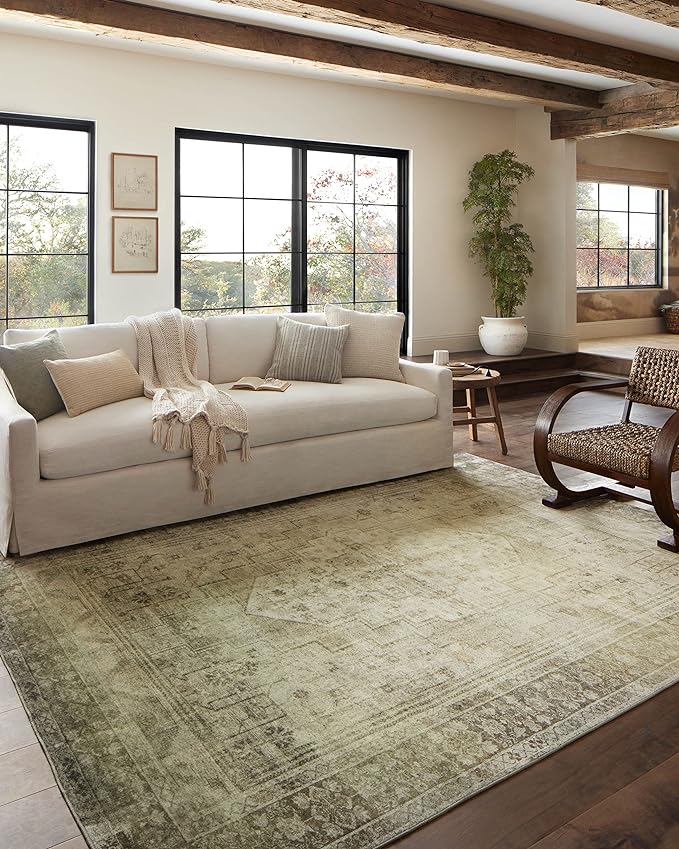 Loloi Magnolia Home by Joanna Gaines Banks Collection BAN-06 Natural/Granite 3'-6" x 5'-6" .13" Pile Height, Machine Washable, Accent Rug