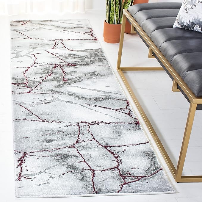 SAFAVIEH Craft Collection Runner Rug - 2'3" x 18', Grey & Wine, Modern Abstract Design, Non-Shedding & Easy Care, Ideal for High Traffic Areas in Living Room, Bedroom (CFT877S)