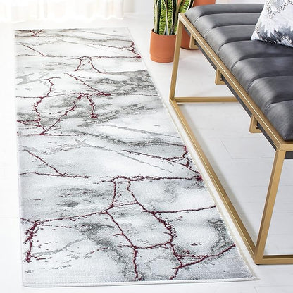 SAFAVIEH Craft Collection Runner Rug - 2'3" x 18', Grey & Wine, Modern Abstract Design, Non-Shedding & Easy Care, Ideal for High Traffic Areas in Living Room, Bedroom (CFT877S)