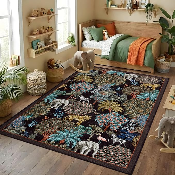 GarveeHome Jungle Animal Print Rug 4x6 Washable Area Rugs by GarveeHome