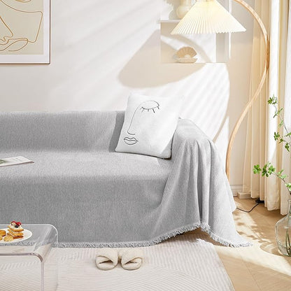 MEETSKY Couch Cover Small Sofa Covers Sofa Throw Cover for Couches Slipcover Reclining Sofa Washable Soft Chenille Blend Modern Decor Couch Protector for Living Room, 71" x 102", Light Grey