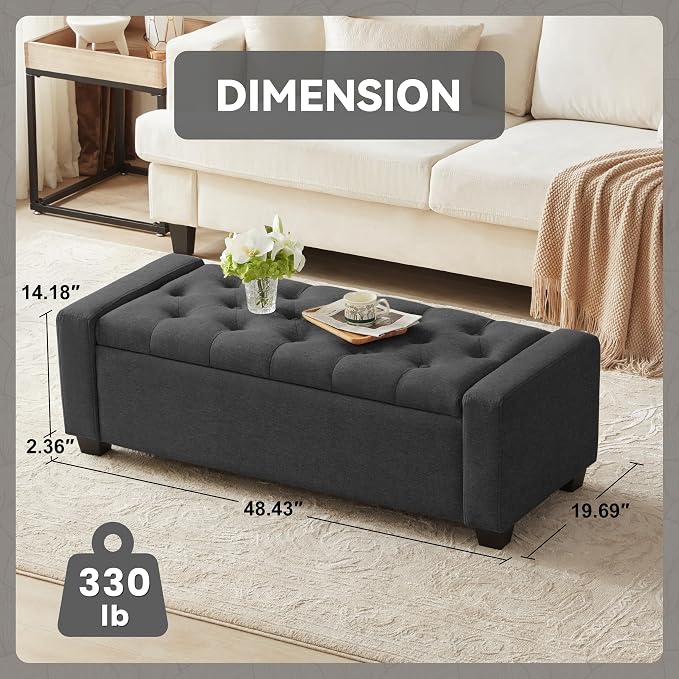 48" Ottoman with Storage, Soft Storage Ottoman Bench - Image 3