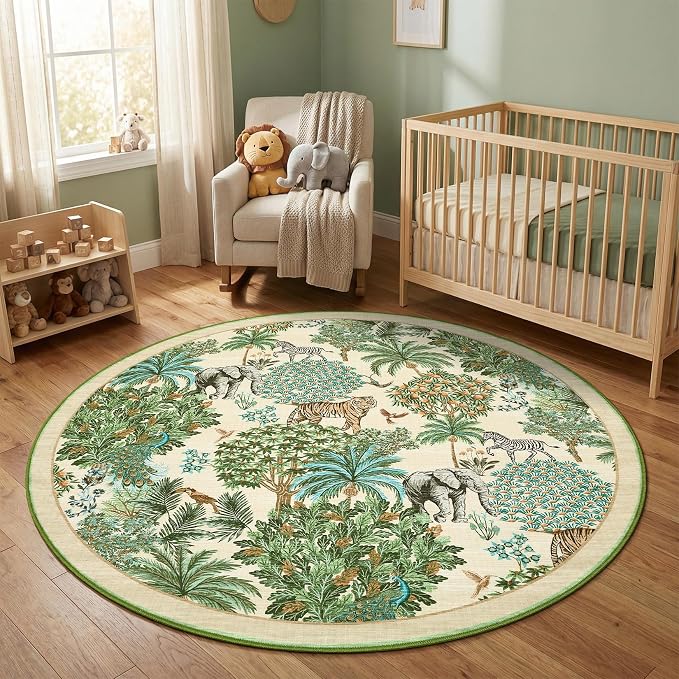 GarveeHome Jungle Round Washable Rugs 6ft Non-Slip Soft Round Rug - Image 2