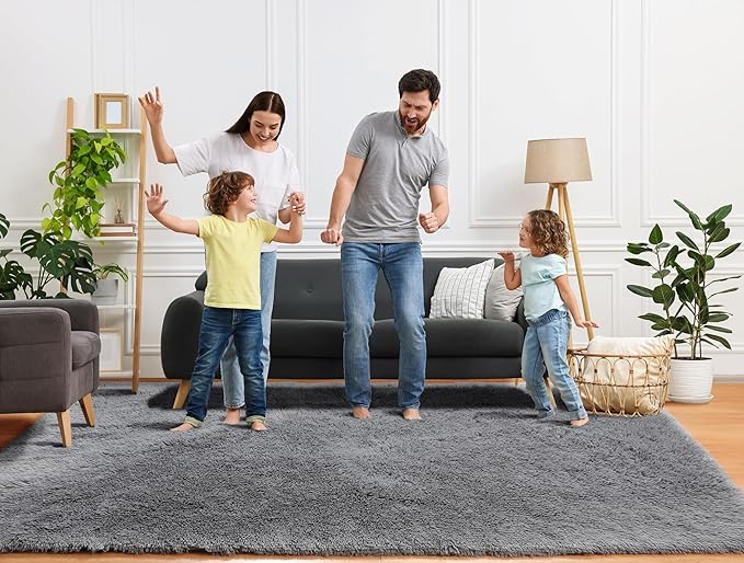 ONASAR Grey 6x9 Area Rugs for Living Room, Gray Large Fluffy Shag Rug for Bedroom, Washable Ultra Soft Plush Big Indoor Floor Carpet for Kids Girls Boys Baby Teen Dorm Nursery Home Decor Aesthetic