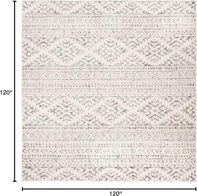 SAFAVIEH Tulum Collection Area Rug - 10' Square, Ivory & Grey, Moroccan Boho Tribal Design, Non-Shedding & Easy to Clean, Ideal for Living Room, Bedroom, Dining Space (TUL272A)