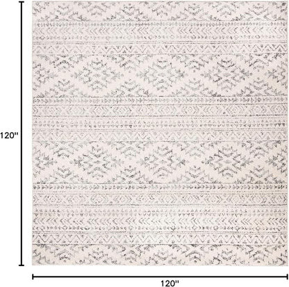 SAFAVIEH Tulum Collection Area Rug - 10' Square, Ivory & Grey, Moroccan Boho Tribal Design, Non-Shedding & Easy to Clean, Ideal for Living Room, Bedroom, Dining Space (TUL272A)