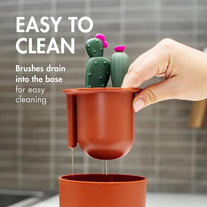 Boon Cacti Bottle Cleaning Brush Set, Terracotta, 4 Piece Set - Image 3