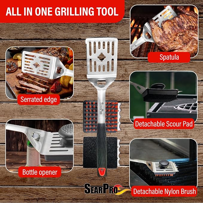 5-in-1 Grill Brush Combo by SearPro BBQ Cleaner Scraper Barbecue Tool - Image 4