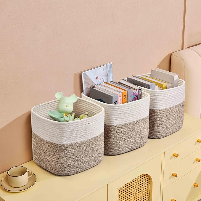 3 Pack Storage Cubes 11 Inch Cotton Rope Woven Baskets - Image 5