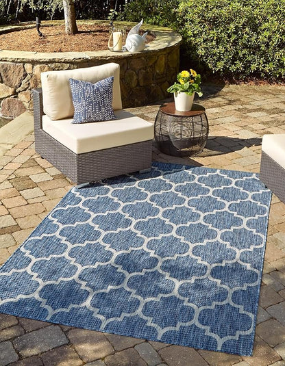 Unique Loom Outdoor Trellis Collection Area Rug (10' x 14' 1" Rectangle, Navy Blue/ Ivory)