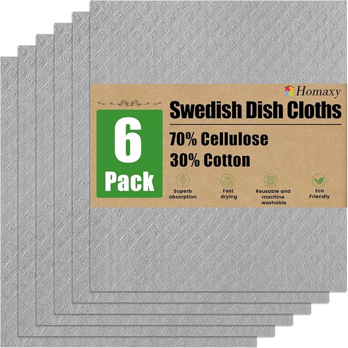 Homaxy Swedish Dishcloths for Kitchen, 6 Pack Reusable and Washable Cellulose by Homaxy