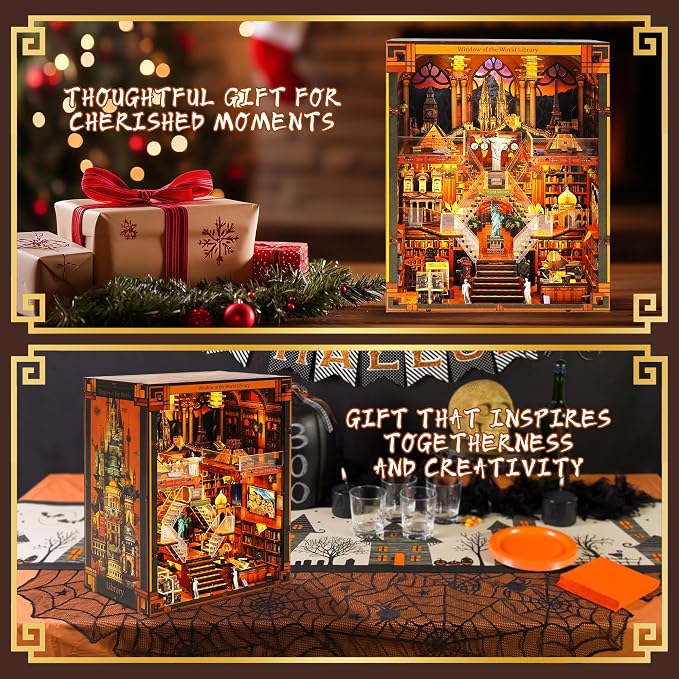 Book Nook Kits for Adults – The World Library Booknook – 3D Wooden Puzzle - Image 6