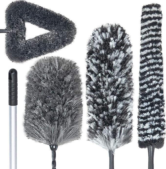 Feather Duster Kit with 5.6ft Extension Pole, 4 Dusting Brush by Rocktex