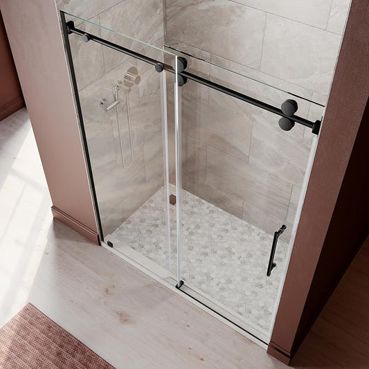 61-65 Inch x 76 Inch Sliding Frameless Shower Door, 3/8" Tempered Glass by UNIKOOSHOWERDOOR