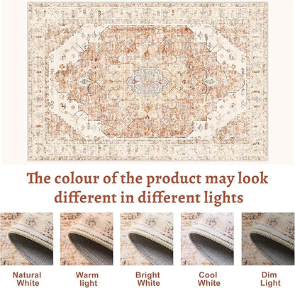 Tangsoo 5x7 Area Rug Washable Rug for Living Room, Vintage Indoor Non Slip Large Area, Print Distressed Brick Red Carpet, Soft Low Pile Foldable for Bedroom Dining Room Dorm