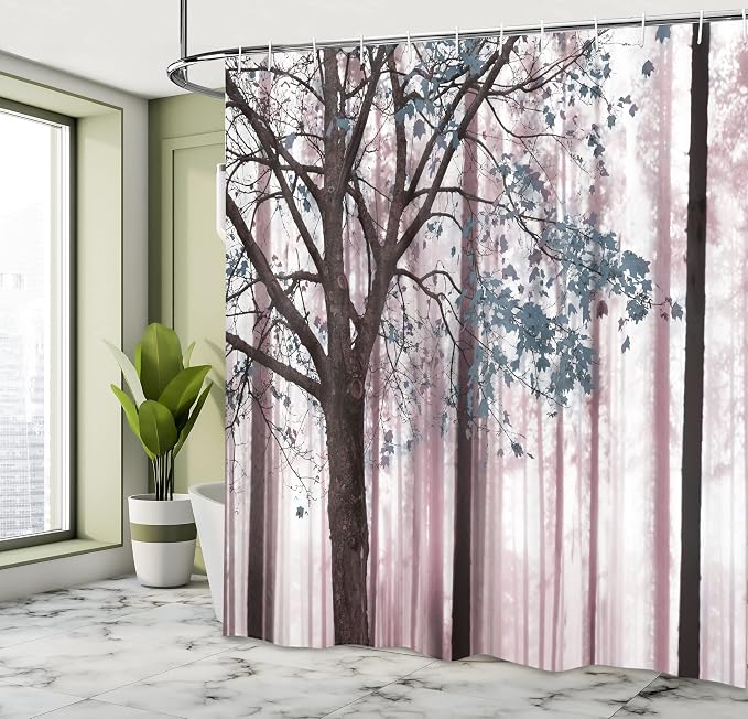Ambesonne Autumn Shower Curtain, Picture of a Lonely Tree Leaves on an Abstract - Image 4