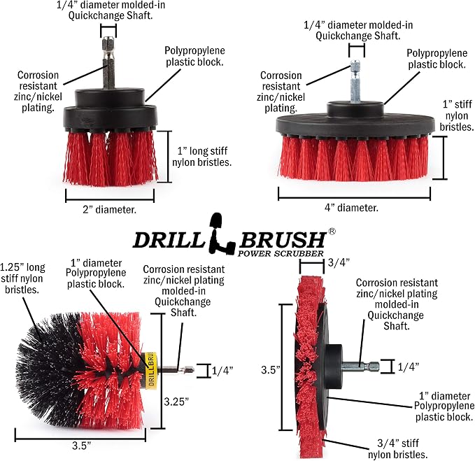 Red Stiff Nylon Bristle Brush Set - Image 4