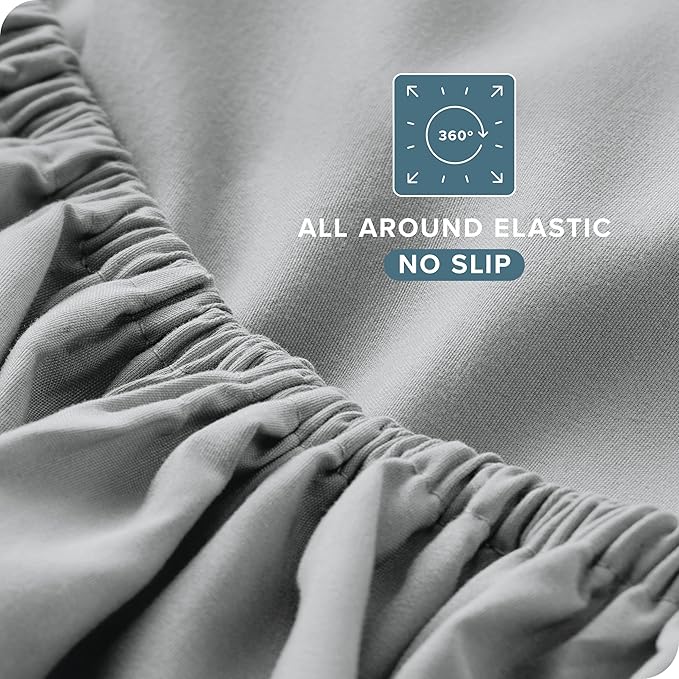 Bare Home Split Head Flex King Sheet Set - 1800 Ultra-Soft Microfiber Bed Sheets - Double Brushed - Deep Pockets - Easy Fit - 4 Piece Set - FlexTop Bedding Sheets (Split Head Flex King, French Grey)