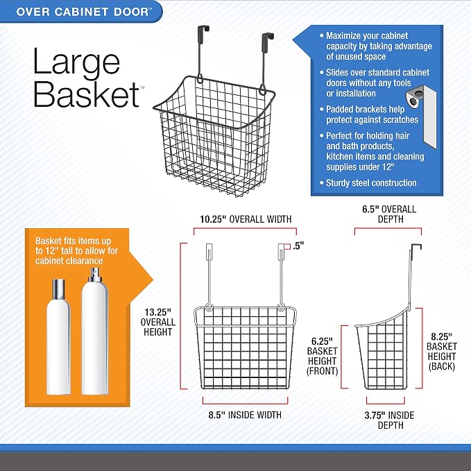 Spectrum Large Over Cabinet Door Organizer Bronze Wire Storage Basket - Image 8