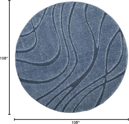 SAFAVIEH Florida Shag Collection Area Rug - 9' Round, Light Blue & Blue, Non-Shedding & Easy Cleaning, Plush Thick Pile, Ideal for Living Room, Bedroom, Dining Space (SG471-6065)