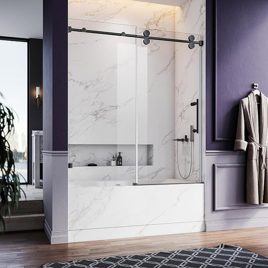 56-60 Inch x 66 Inch Sliding Frameless Bathtub Door, 3/8" Tempered Glass by UNIKOOSHOWERDOOR
