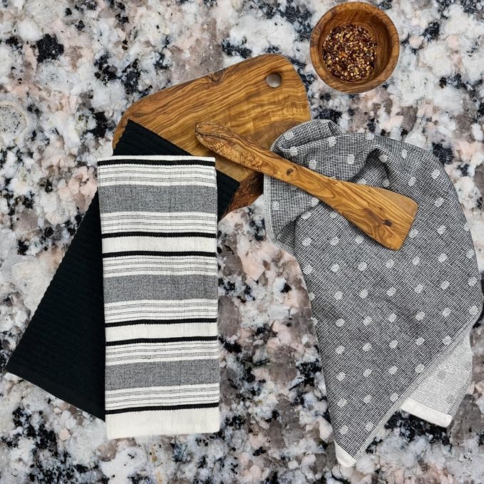 Black White Kitchen Hand Dish Towels: Oversized 28" x 16", 100% Cotton Cloth - Image 6