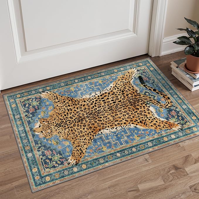 Bavni 2x3 Leopard Rug, Machine Washable Cheetah Door Mat, Soft Animal Small by BAVNI