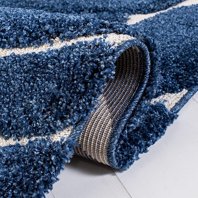 SAFAVIEH Florida Shag Collection Area Rug - 9'6" x 13', Navy & Ivory, Non-Shedding & Easy Cleaning, Plush Thick Pile, Ideal for Living Room, Bedroom, Dining Space (SG471-6512)
