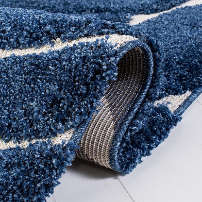 SAFAVIEH Florida Shag Collection Runner Rug - 2'3" x 9', Navy & Ivory, Non-Shedding & Easy Care, 1.2-inch Thick Ideal for High Traffic Areas in Living Room, Bedroom (SG471-6512)