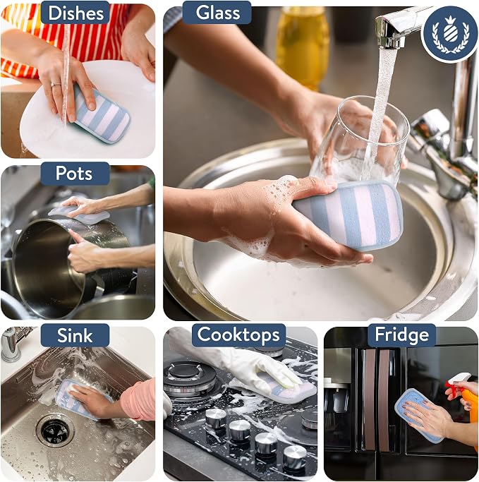 Simplified 5-Pack Scrub & Wipe 2-in-1 Dishwashing Sponges - Image 3
