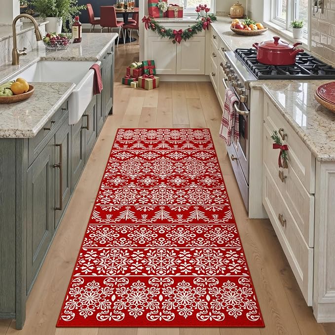 2x6 Runner Rug Red Christmas Hallway Carpet Xmas Holiday Decor Bedroom Carpet - Image 4