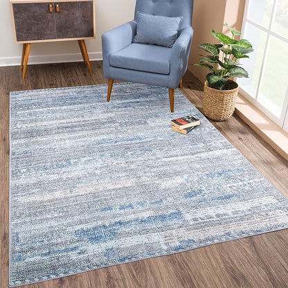 Bloom Rugs Washable Non-Slip 10x14 Rug - Gray/Blue/Blush Modern Abstract Area Rug for Living Room, Bedroom, Dining Room, and Kitchen - Exact Size: 10' x 14'