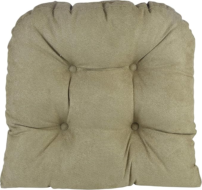 Klear Vu Gripper Overstuffed Universal Non-Slip Dining Chair Cushions for Kitchen Decor or Office Use, U-Shaped Skid-Proof Seat Pad, 17x17 Inches, 2 Count (Pack of 1), Linear Thyme Green