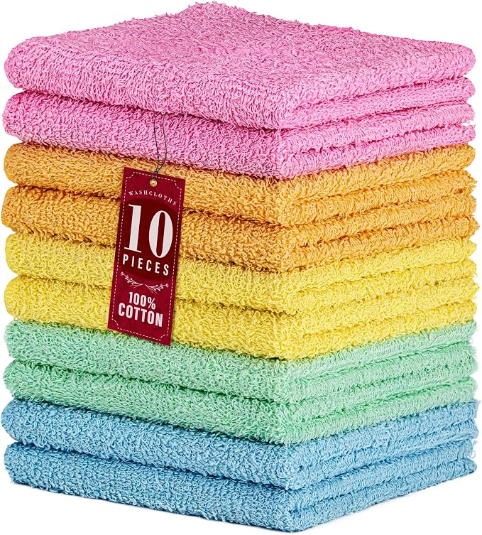 DecorRack 10 Pack 100% Cotton Wash Cloth, Luxurious Soft, 12 x 12 inch Ultra by DecorRack