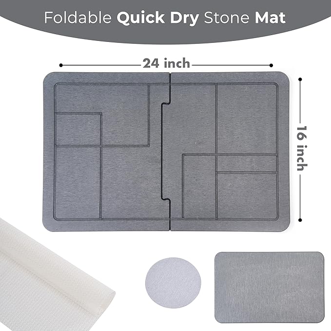 Large Stone Dish Drying Mat for Kitchen Counter, Detachable Water Absorbing - Image 2