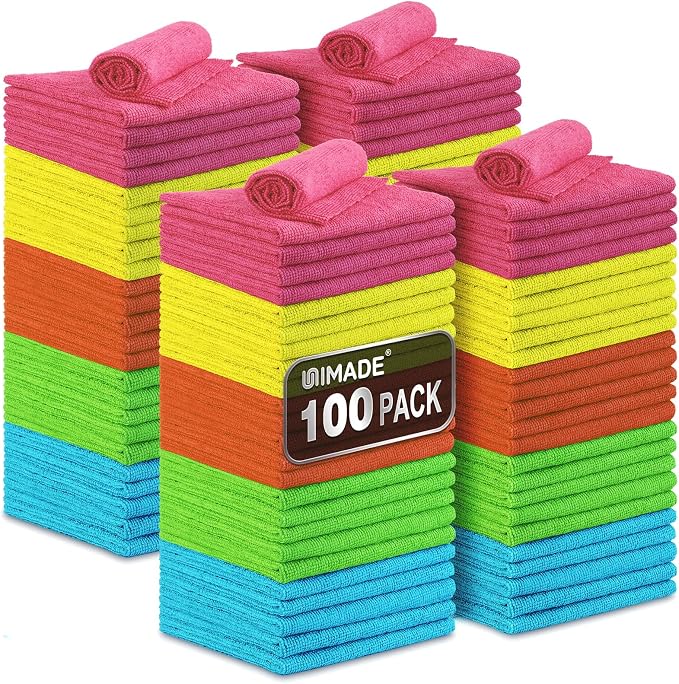 Microfiber Cleaning Cloth, 100PK Commercial Grade Work Rags Microfiber Towels by Unimade