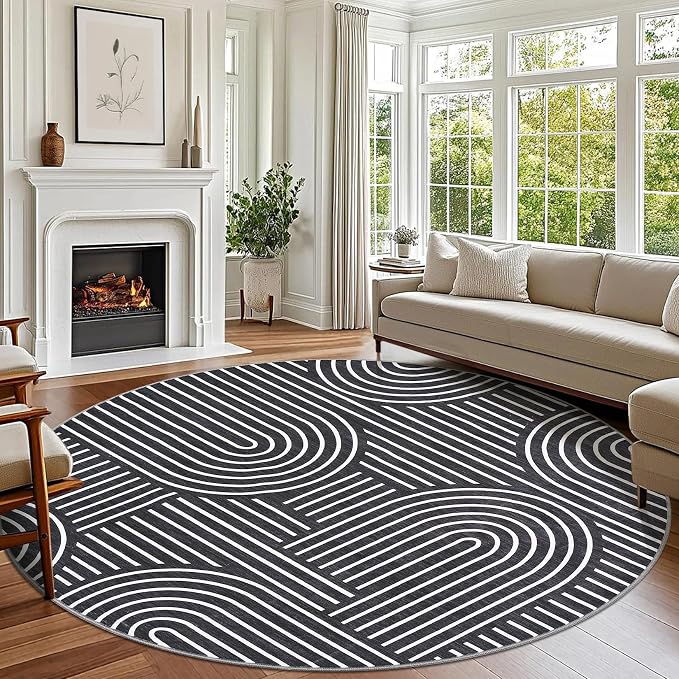 Washable Rug 6ft Area Rugs for Living Room, Abstract Rug for Bedroom, Soft by ROYHOME