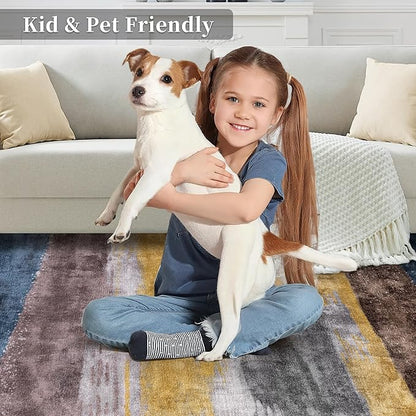Ciicool Modern Abstract Yellow Grey Rug for Living Room, 8'x10' Machine Washable Area Rug Non-Slip Rug, Low-Pile Contemporary Indoor Dining Floor Carpet for Bedroom Office Under Table Home Decor