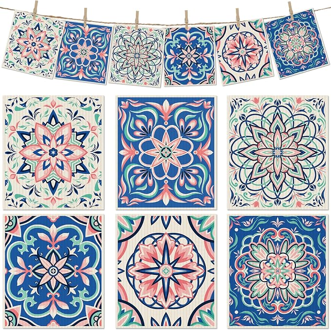6 Packs Swedish Paper Cloths for Kitchen, Reusable Paper Towels Washable Dish by Revahope